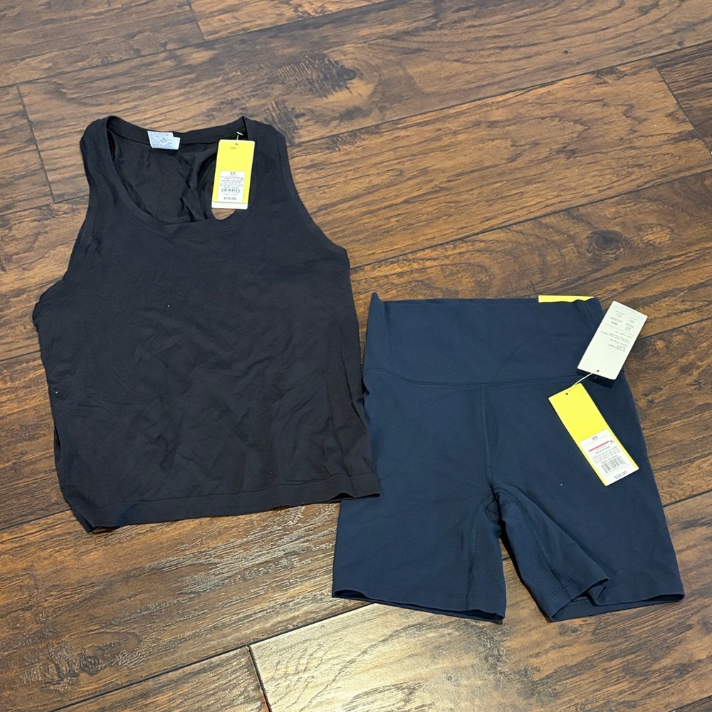 All in Motion Black Tank and Navy Bike Shorts NWT